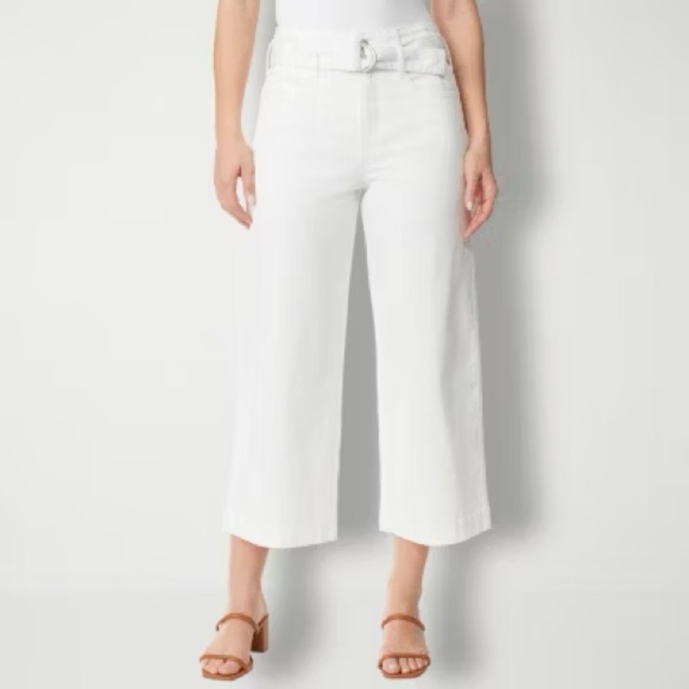 NWOT Gloria Vanderbilt High Rise Crop White Belted Trouser Jeans Size 16
